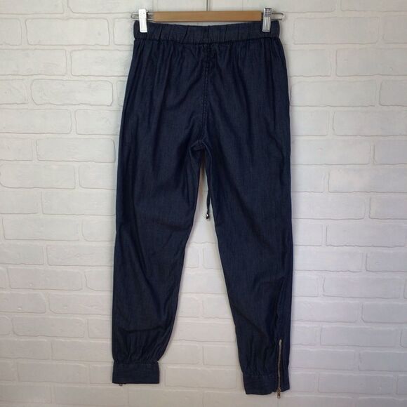 GUESS track pants lightweight blue denim pleated bottom zippers casual jeans XS - Picture 2 of 11